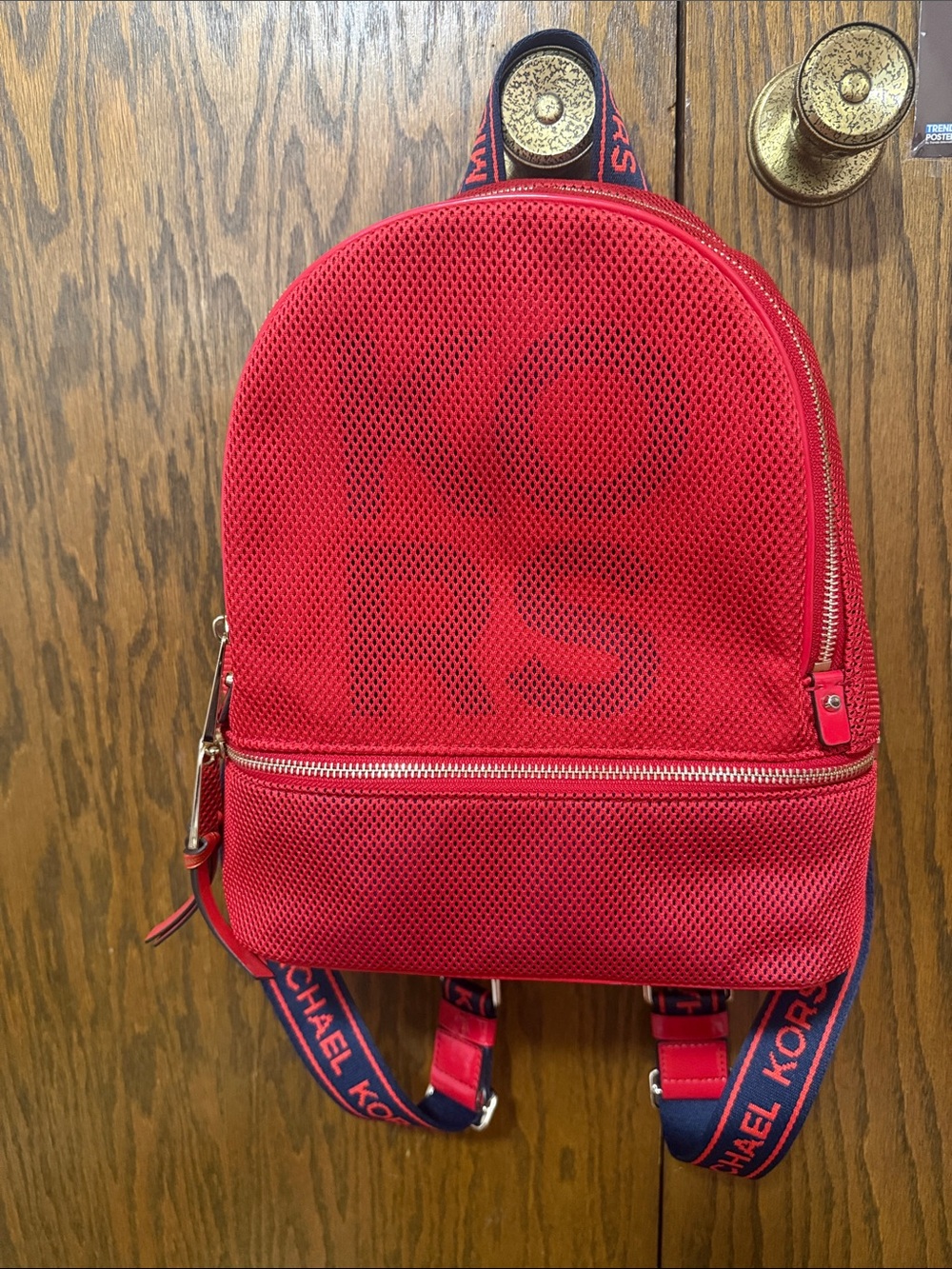 Michael Kors Red Mesh Backpack with Logo Strap